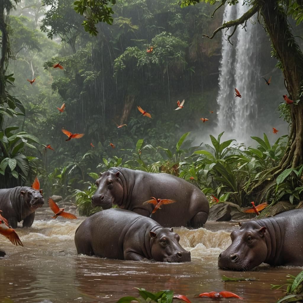 Hippos in the rainforest