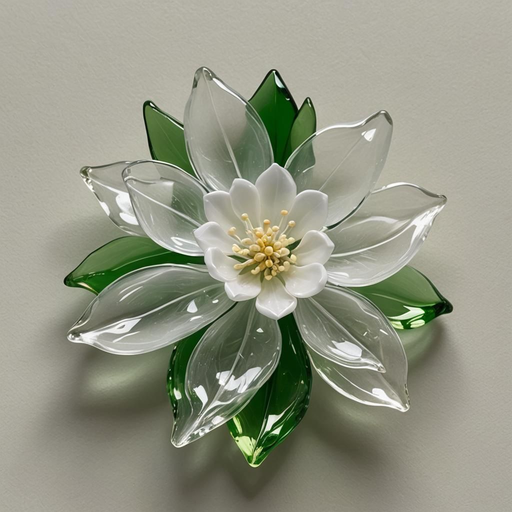 Glass Jasmine Flower Art: White, Clear, and Green