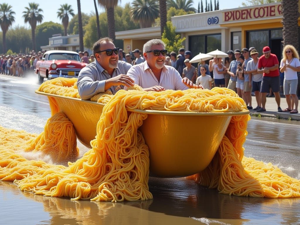 Surrealists Cruising Through San Diego in a Whimsical Spaghe...