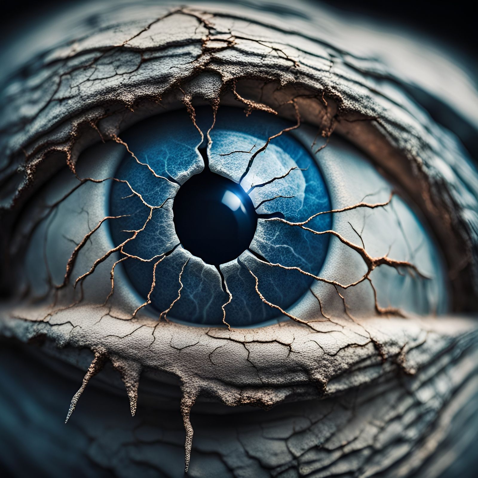 Earth Cracks Open in Blue Eyeball: Hyperrealistic Image