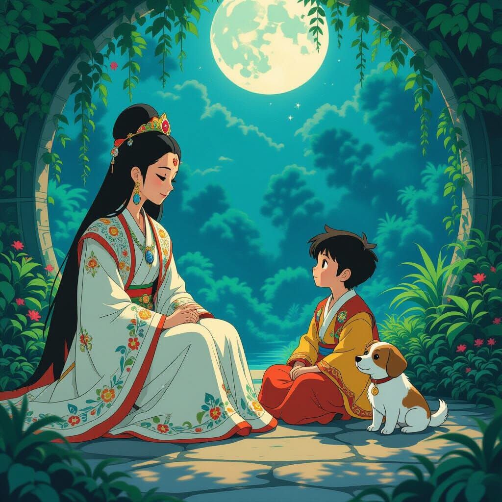 High Priestess and Fool in Mystical Garden