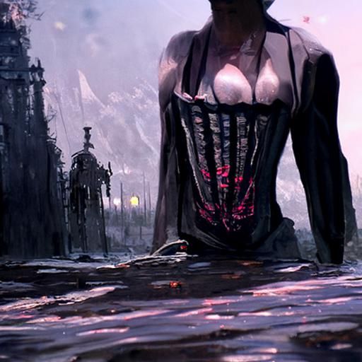 Baroque Vampire in Lingerie: Hyperrealistic Matte Painting