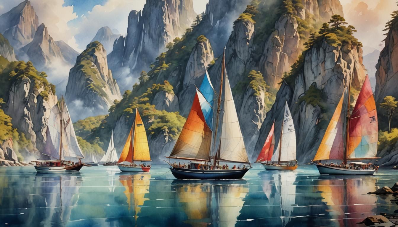 watercolour of sail boats