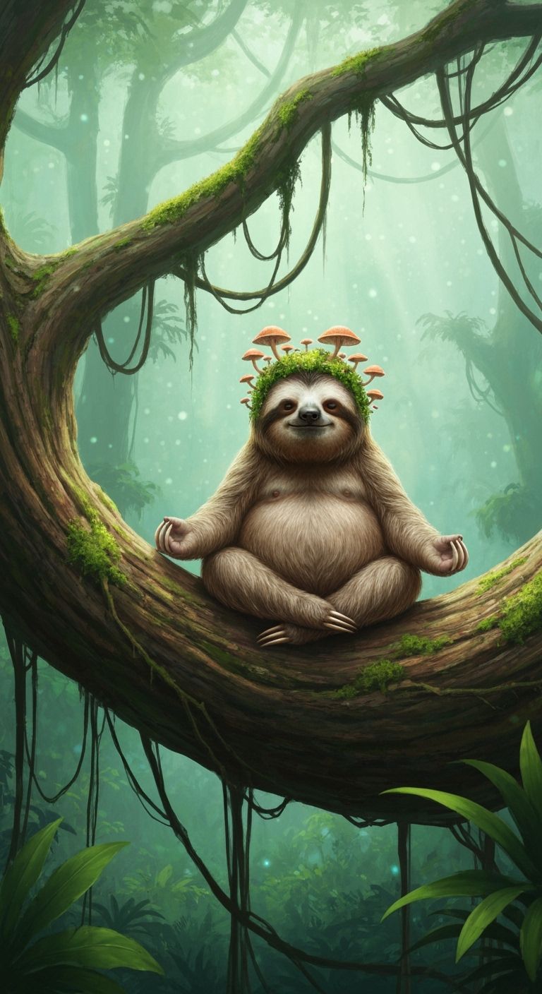 Sloth Meditating in Bioluminescent Jungle