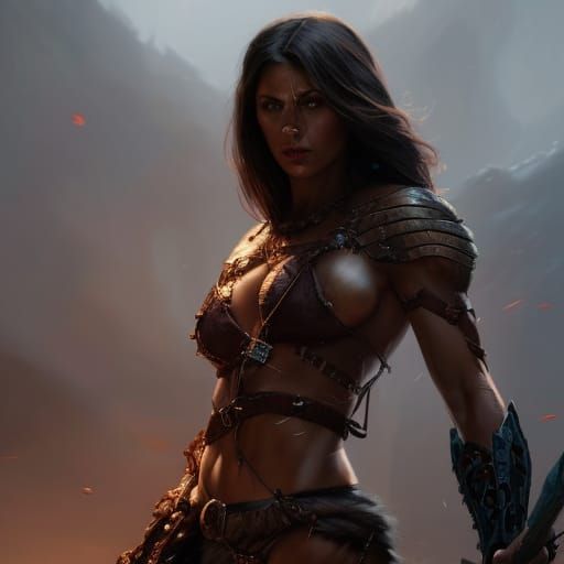 Barbarian Woman with Tattoos in Dark Fantasy Style