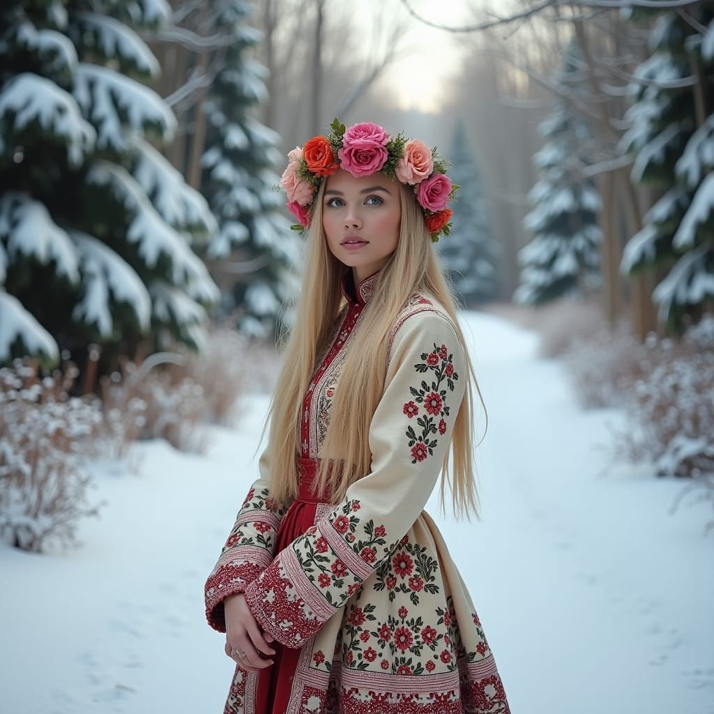 Russian Model in Snowy Moscow: Klimt, Wyeth, and Beksiński