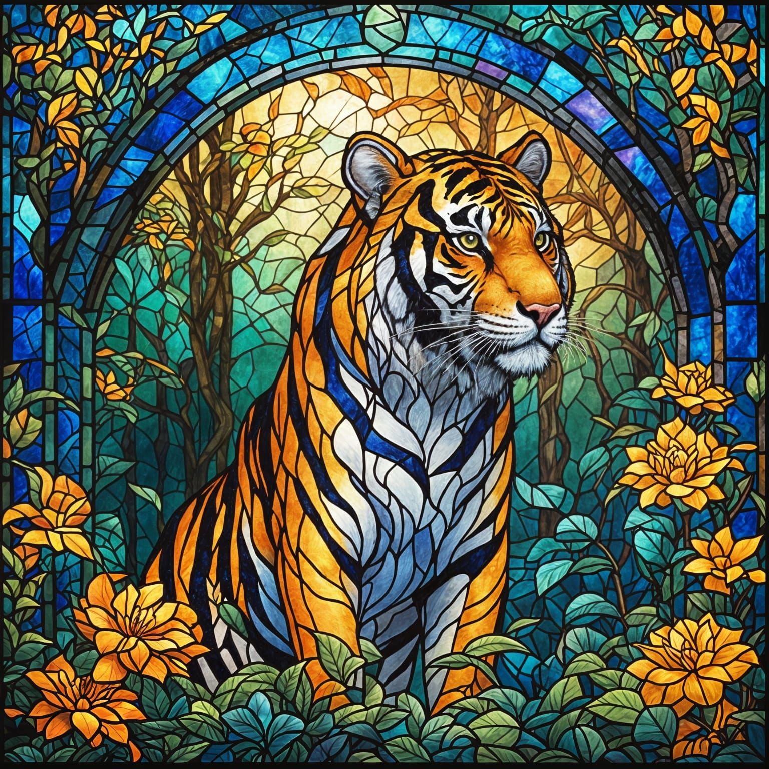 Adorable 3D Stained Glass Tiger Art