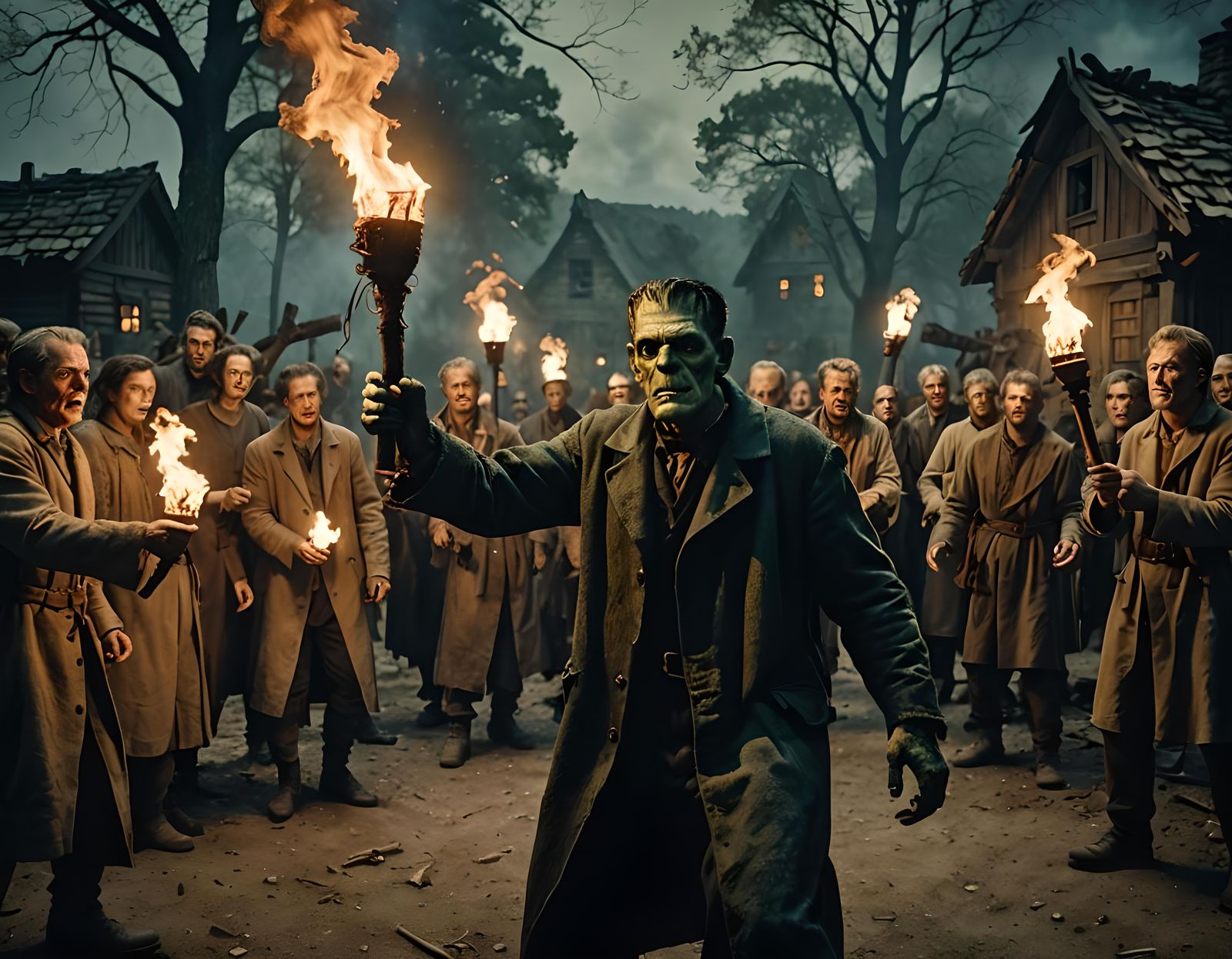 Frankenstein's Monster Confrontation: A Dramatic Film Still