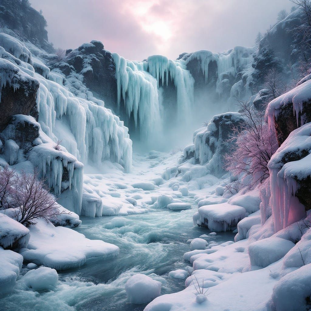 Vibrant 1900s-Inspired Frozen Waterfalls in Emerald Green an...