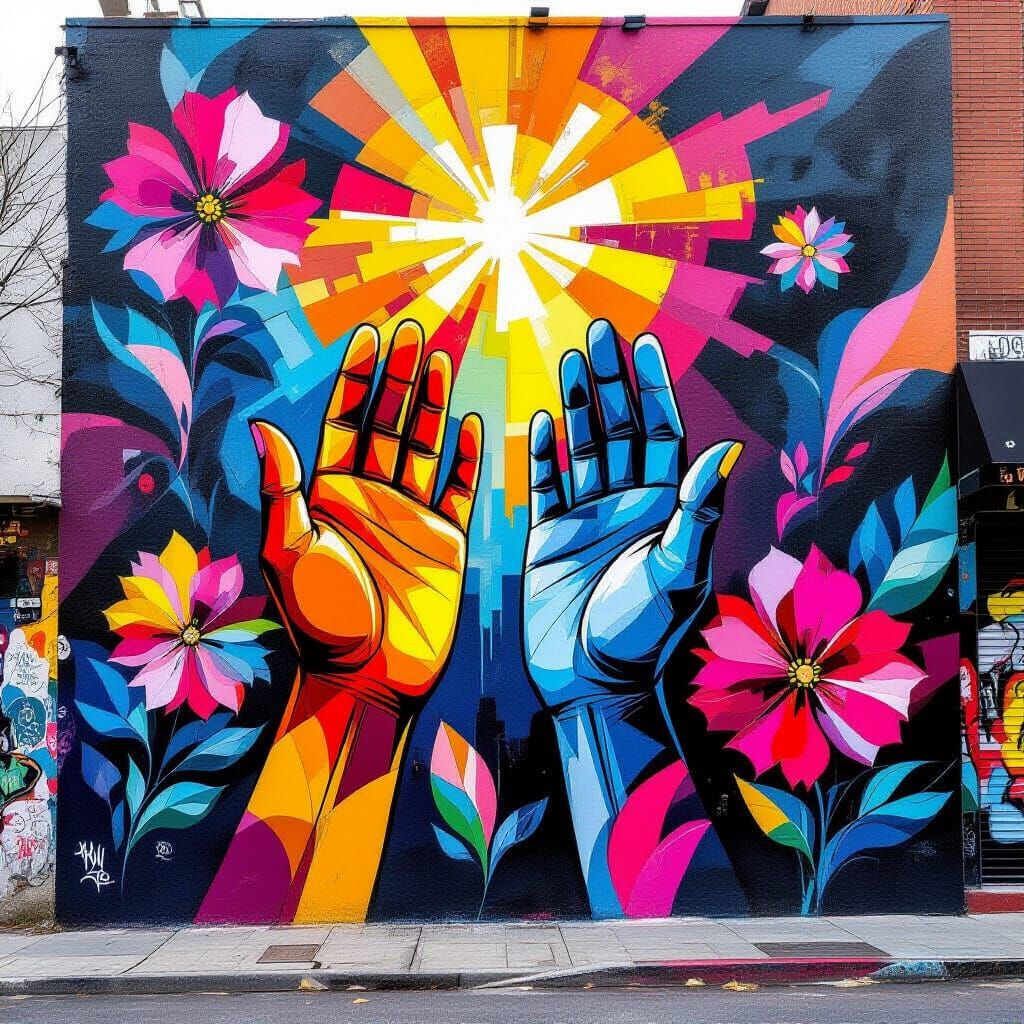 Vibrant Street Art Mural of Abstract Faith