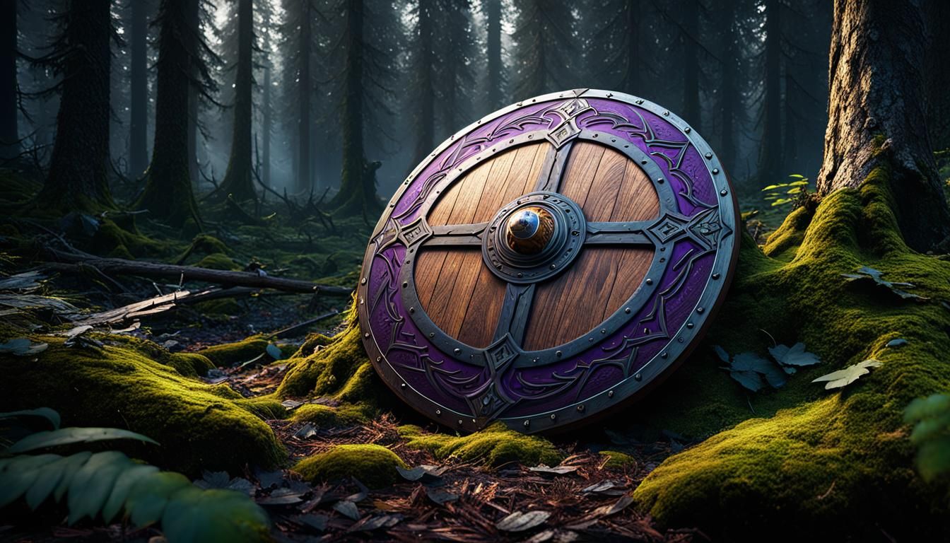 Destroyed Viking Shield in Dark Fantasy Style