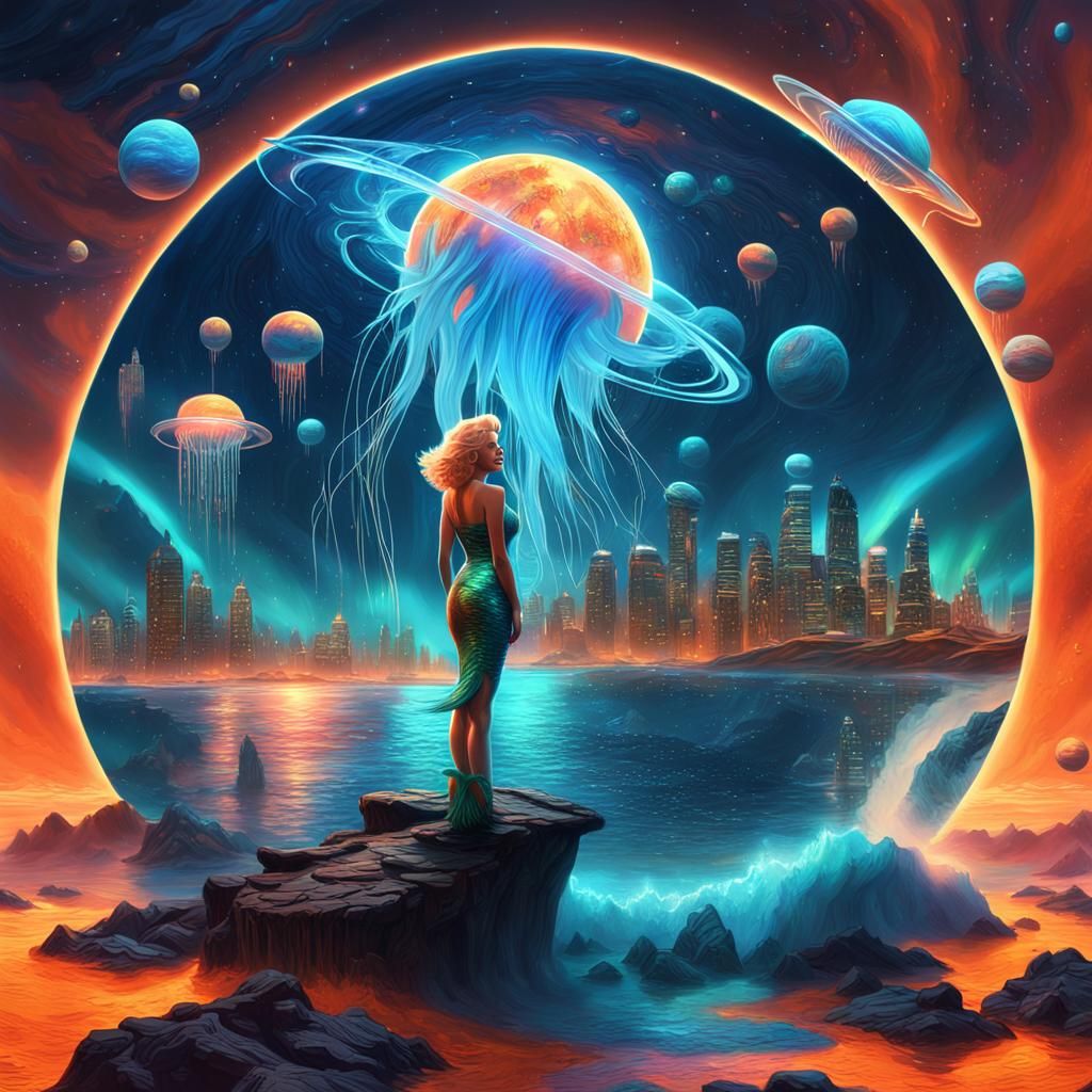 Cyber Mermaid on Mars in Expressionist Style