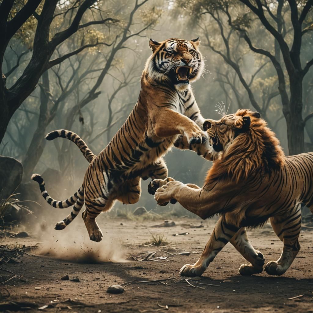 Epic Tiger Versus Lion Cinematic Film Still