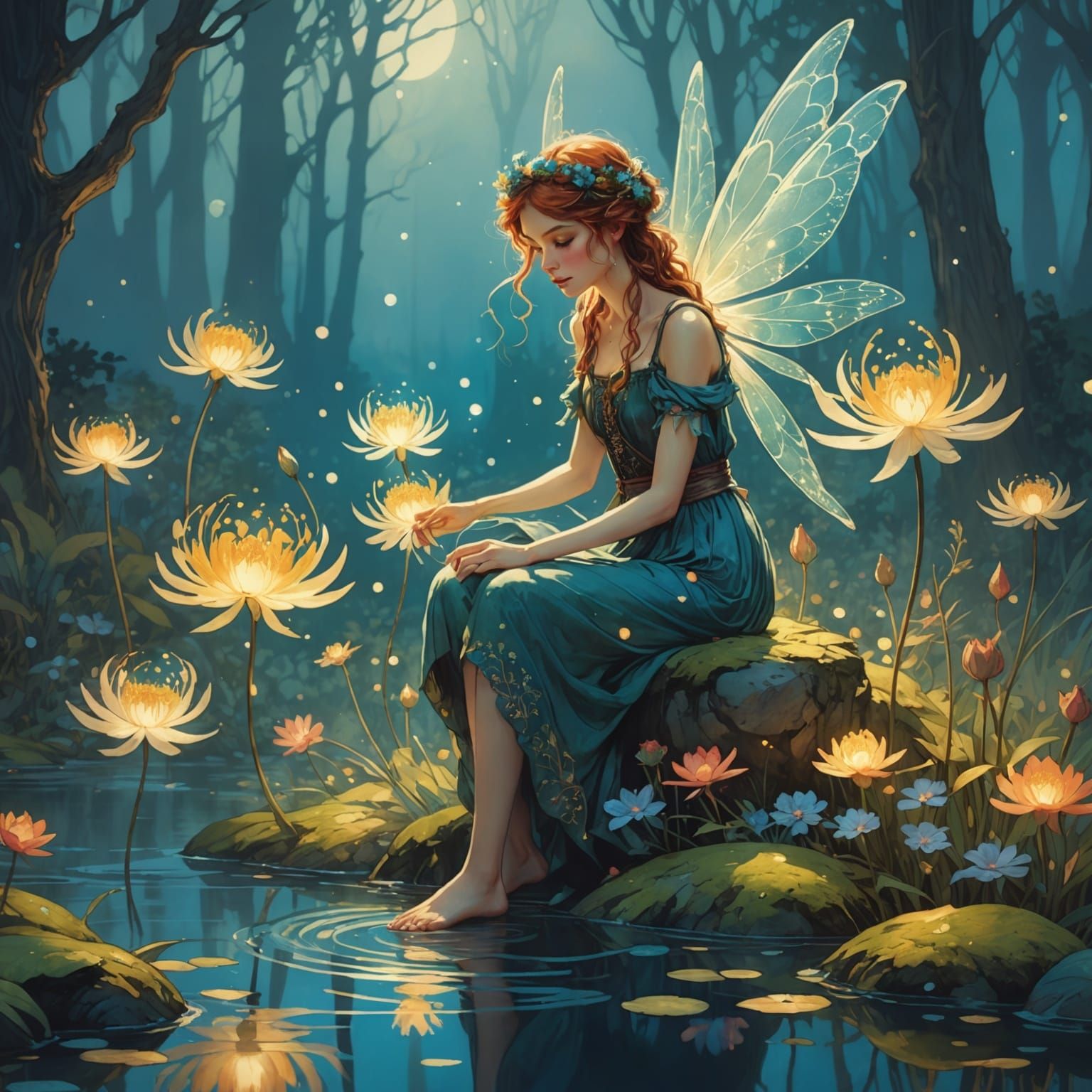 Enchanted Fairy with Flowers in Solarpunk Style