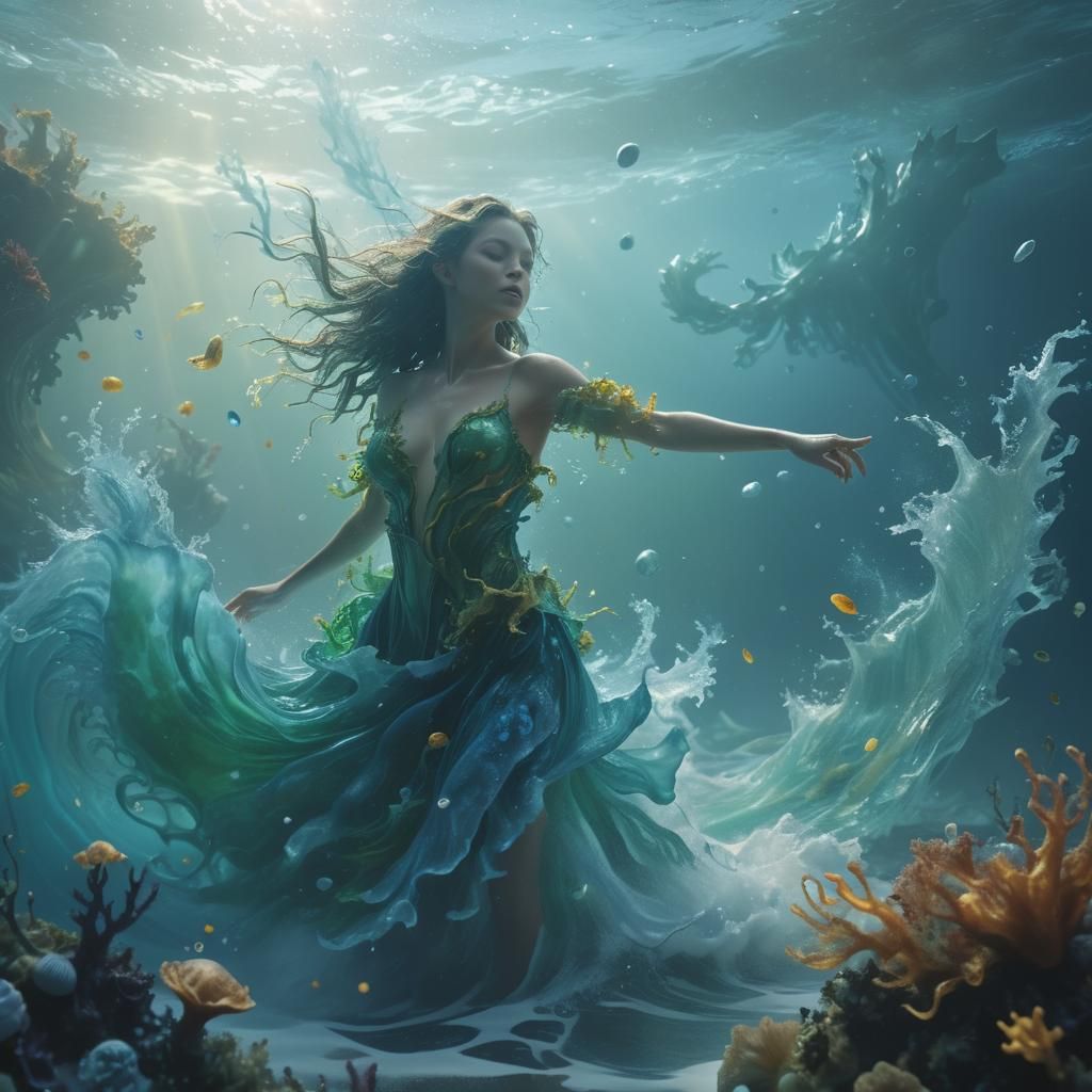 Water Elemental Dancing in Ocean, Hyperrealistic Concept Art