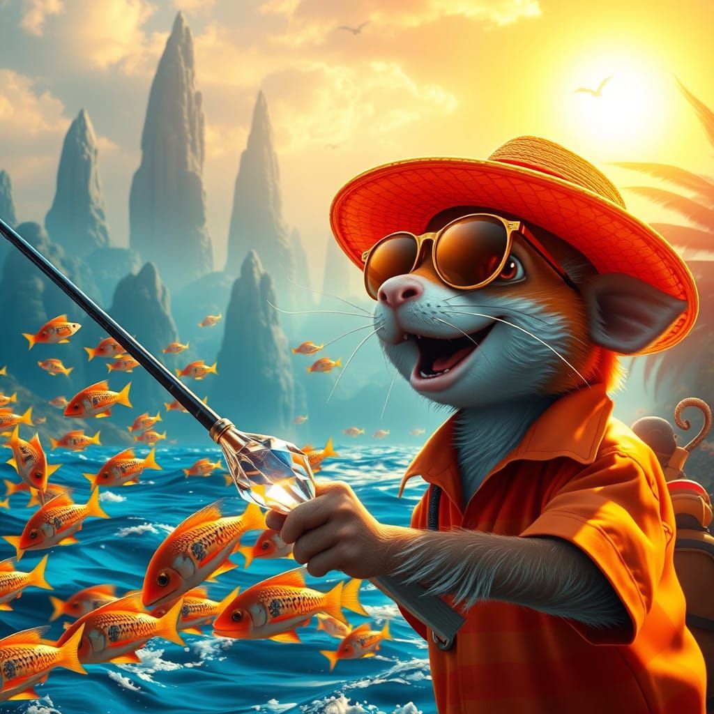 Whimsical Sun-Kissed Chat in Vibrant Fishing Gear