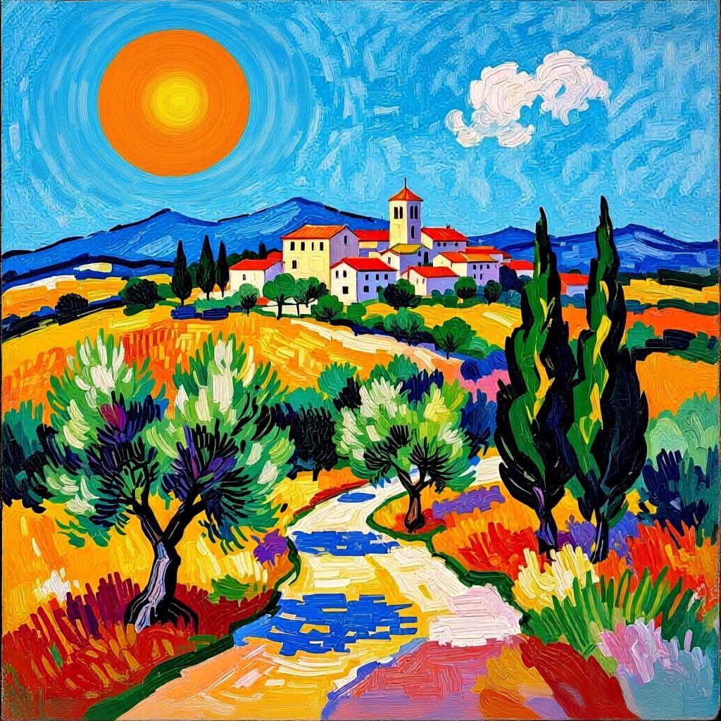 Vivid Oil Painting of the Sun on Canvas