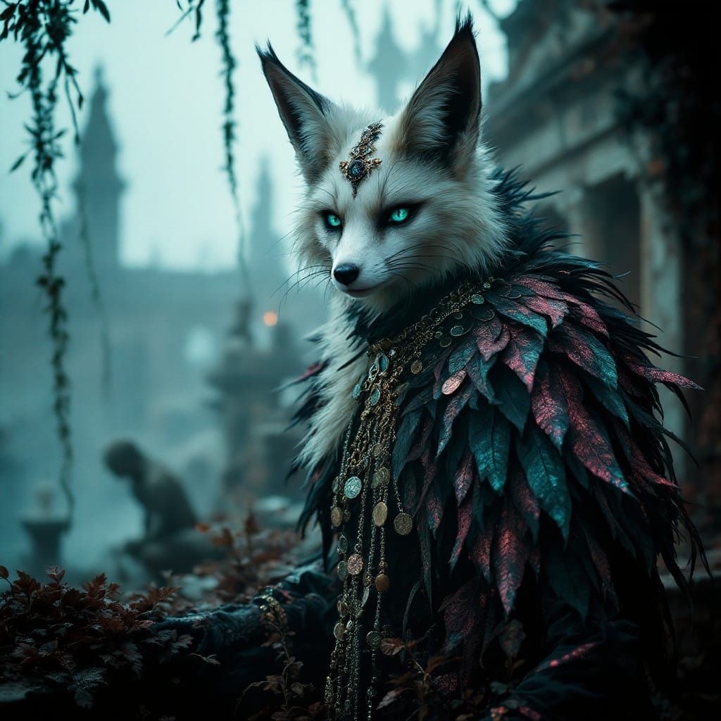 Whisperpunk Carrion-Fox in Iridescent Velvet Feathers