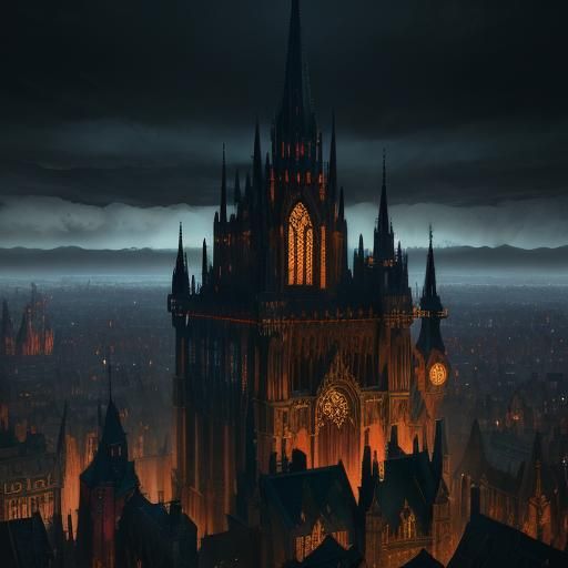 Detailed Gothic City with Stained Glass