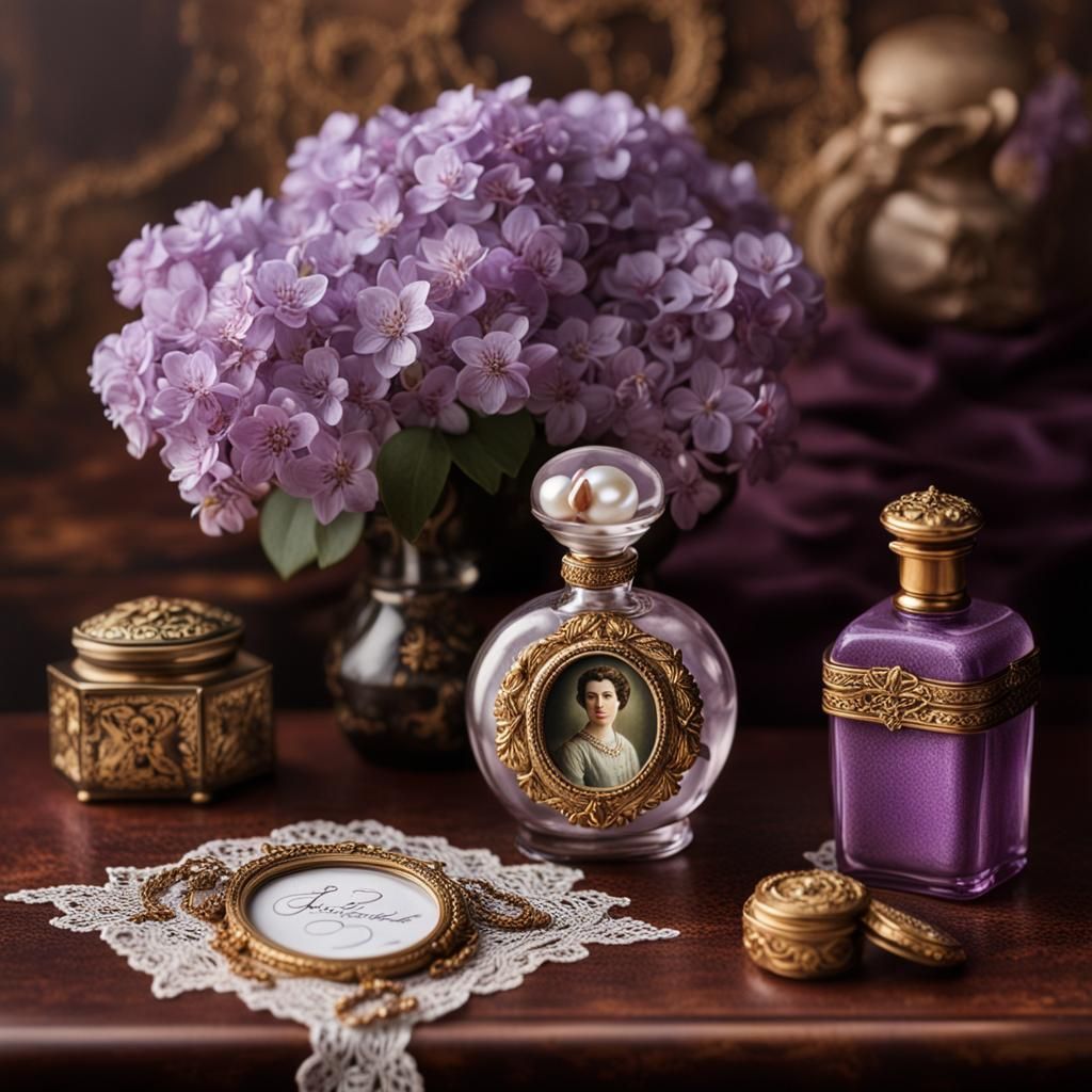 Detailed Still Life with Lilac and Portrait
