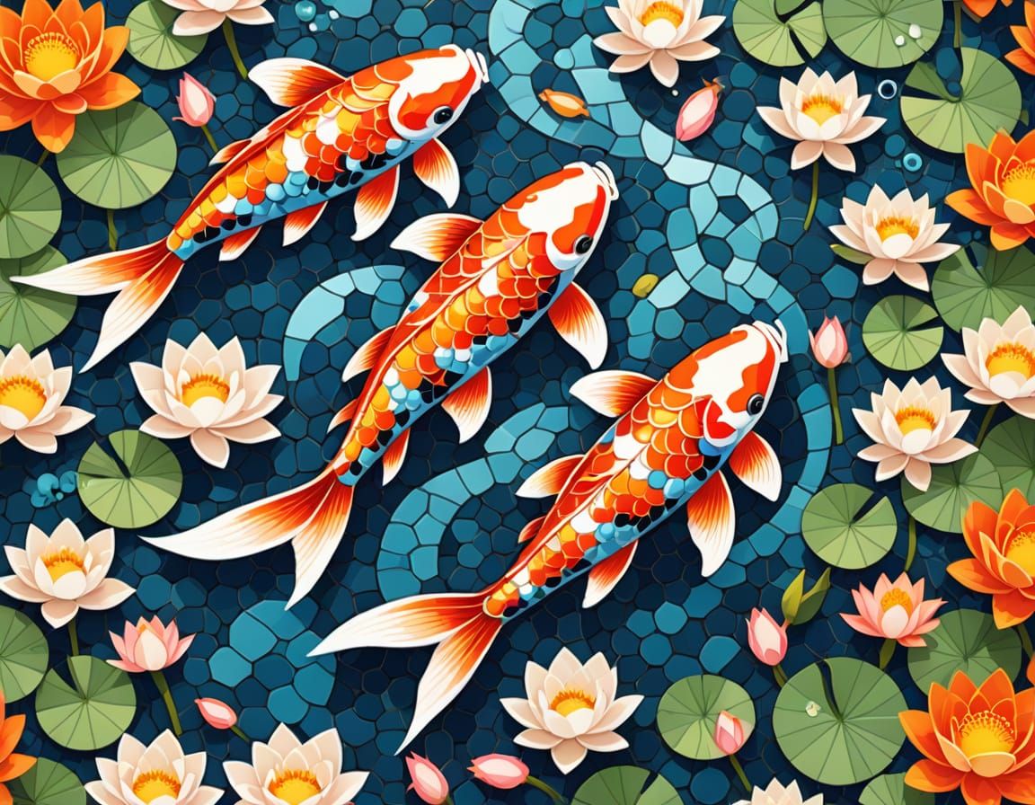 Koi Fish in Lotus Garden Mosaic