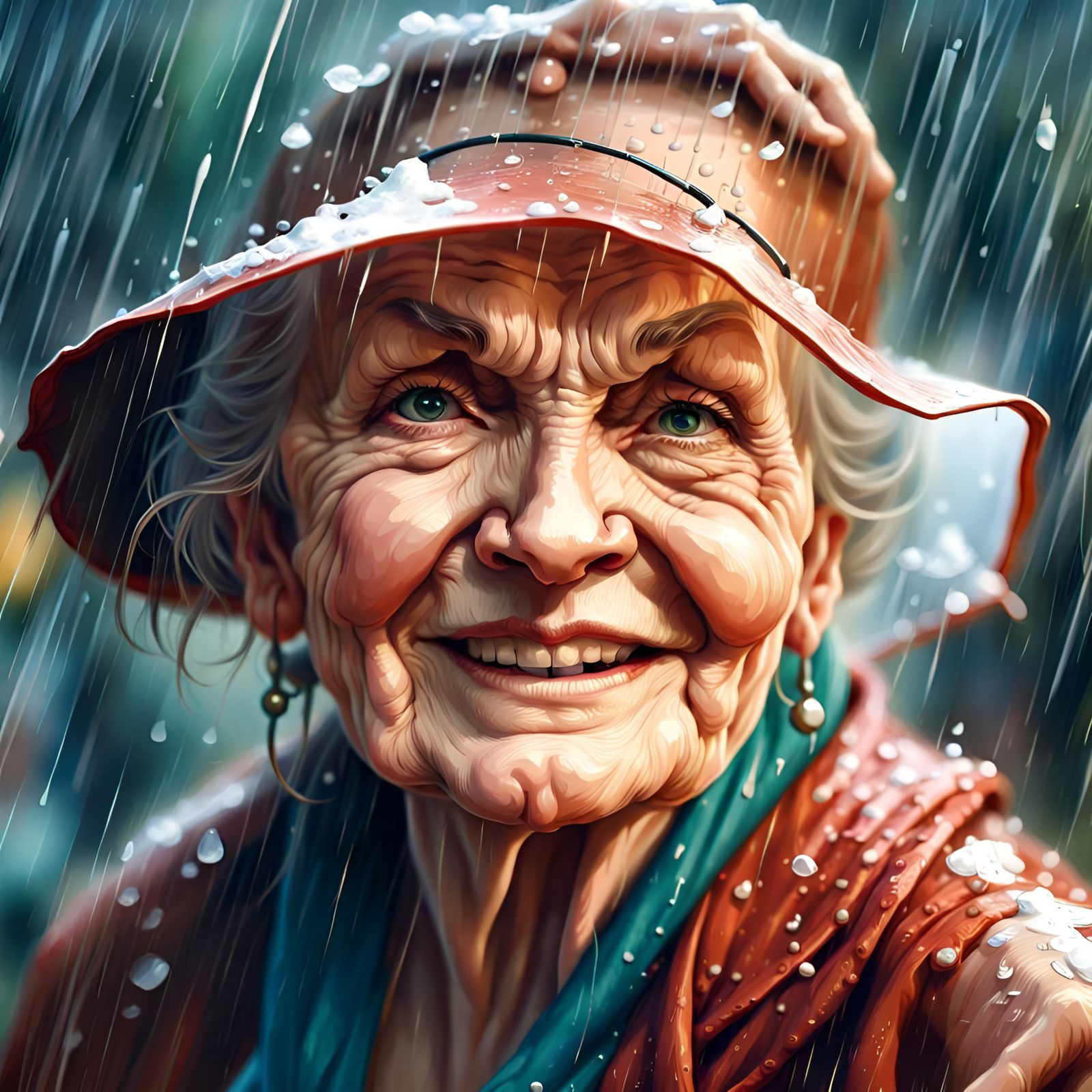 Happy Woman in Rainy Portrait Illustration