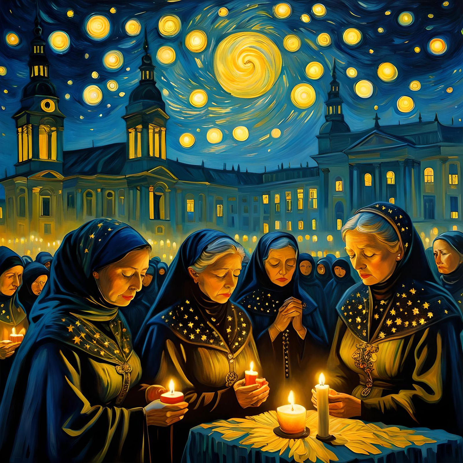 Candlelight Vigil in Kyiv: A Starry Night Tribute