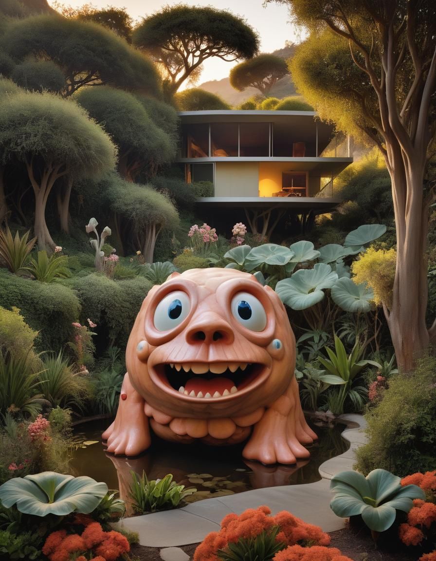 Anthropomorphic Creature in Grotesque Florid Landscape