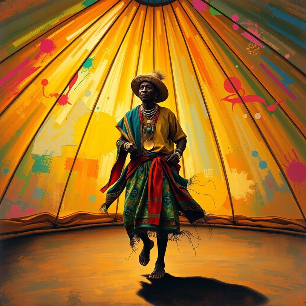 African Drummer in Surreal Abstract Setting
