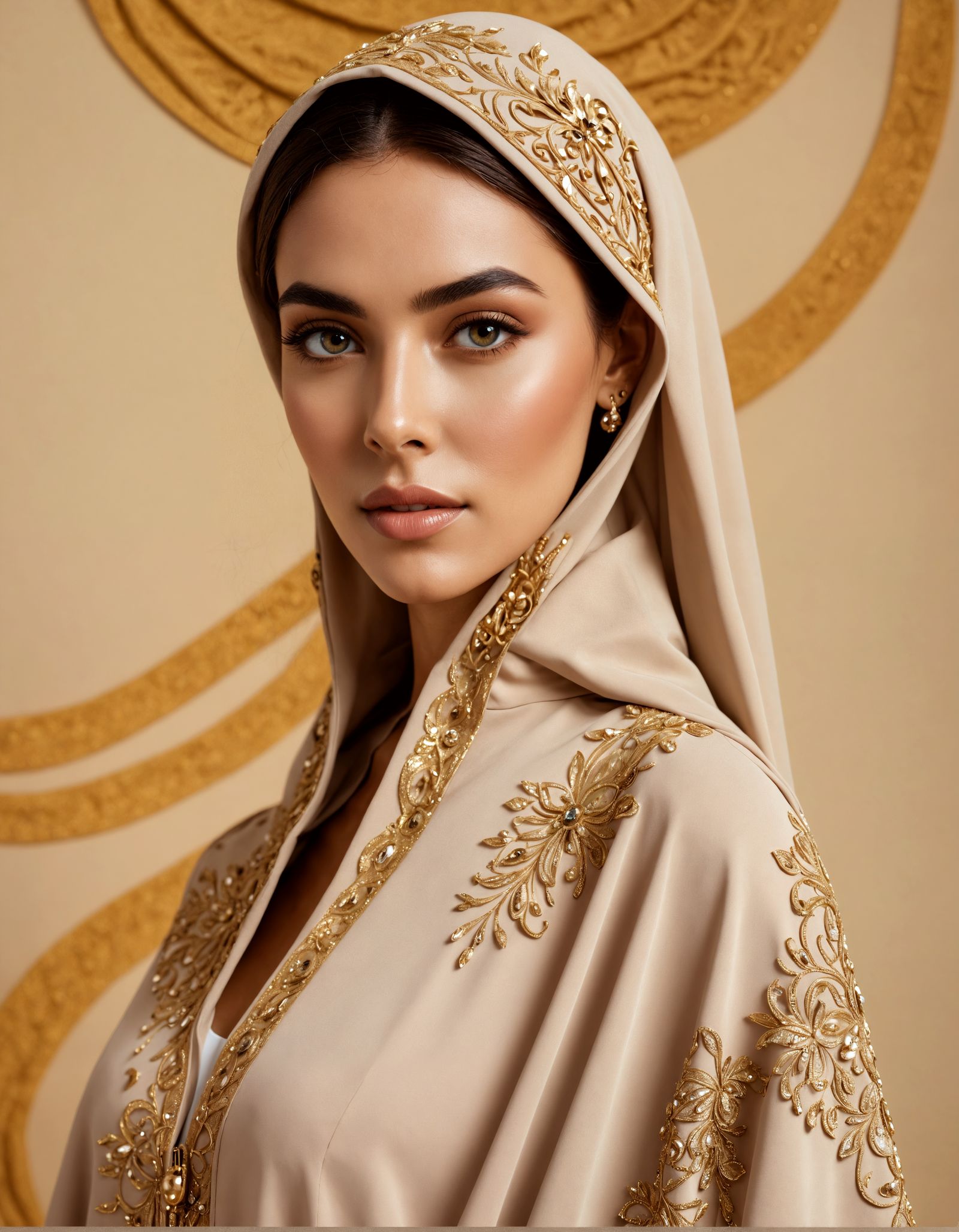 Elegant Woman in Satin Abaya: Digital Portrait