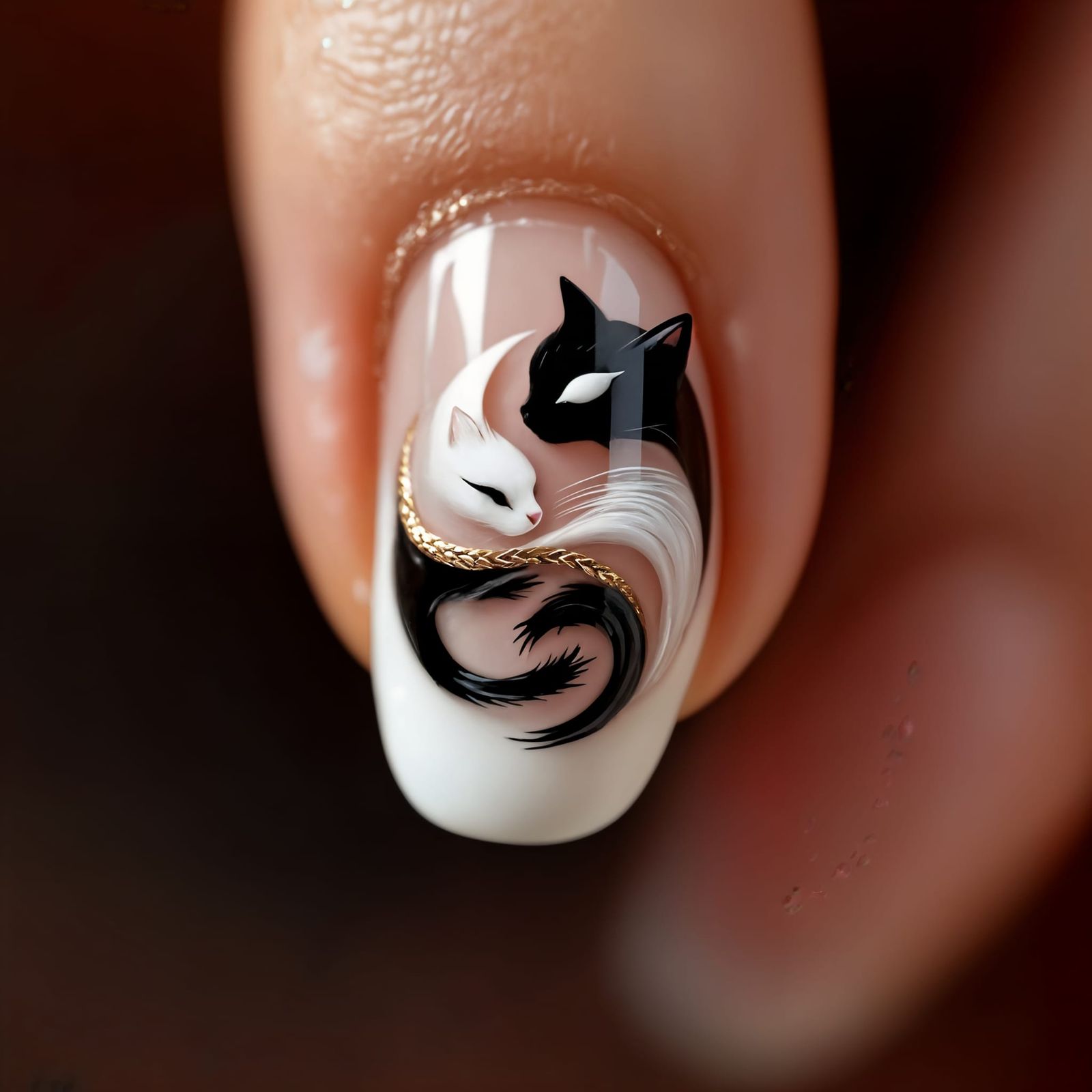 Elegant Yin Yang Nail Art in Classic French Style