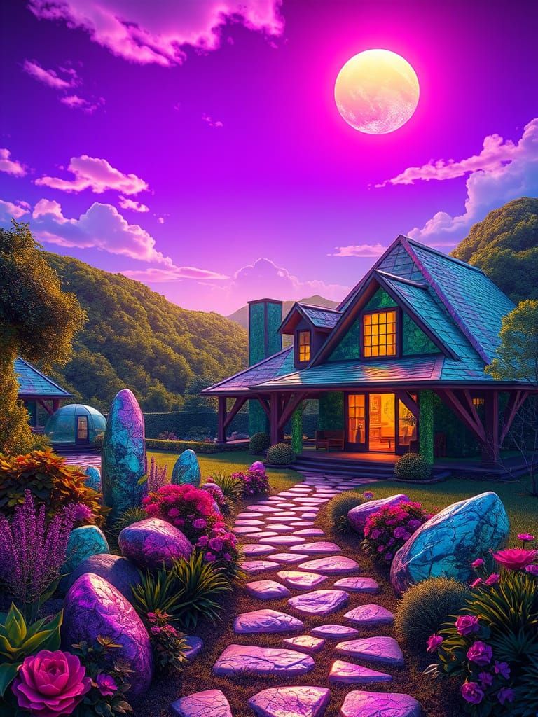 Rainbow Glass Country Estate in Vibrant Idyllic Garden