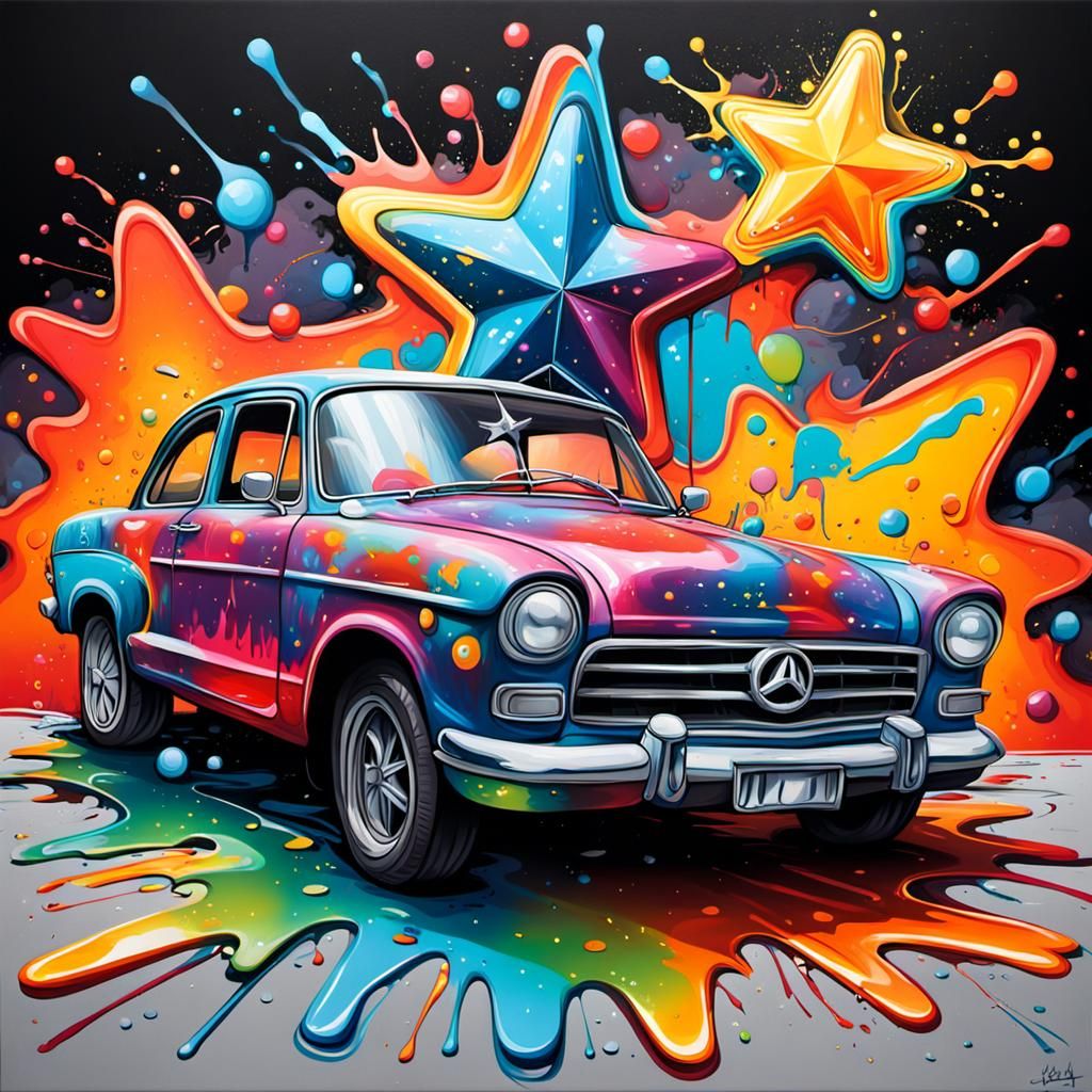 Star in Car Graffiti Splash Art Street Scene