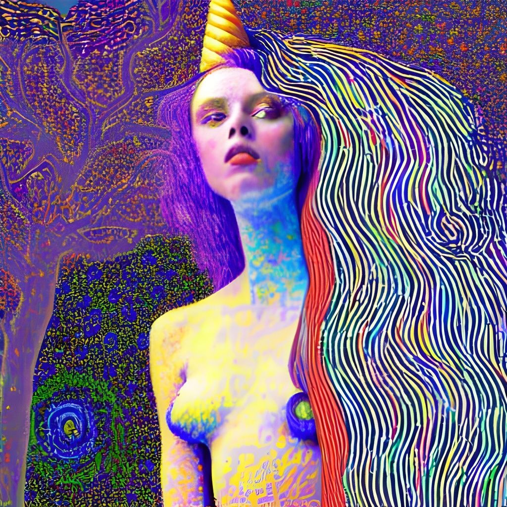 Psychedelic Pointillist Unicorn Portrait in Klimt Style