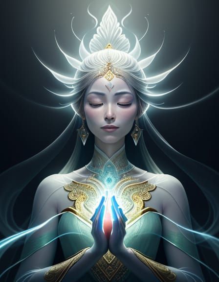 Meditating Figure with Radiant Aura in Digital Painting Styl...