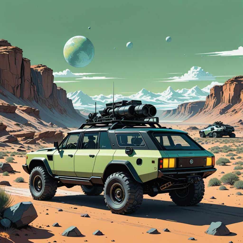 Futuristic Rover Expedition in Syd Mead Style