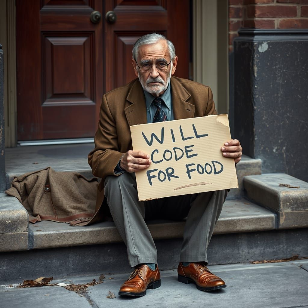 A Weary Homeless Man in a Desperate Search for Food