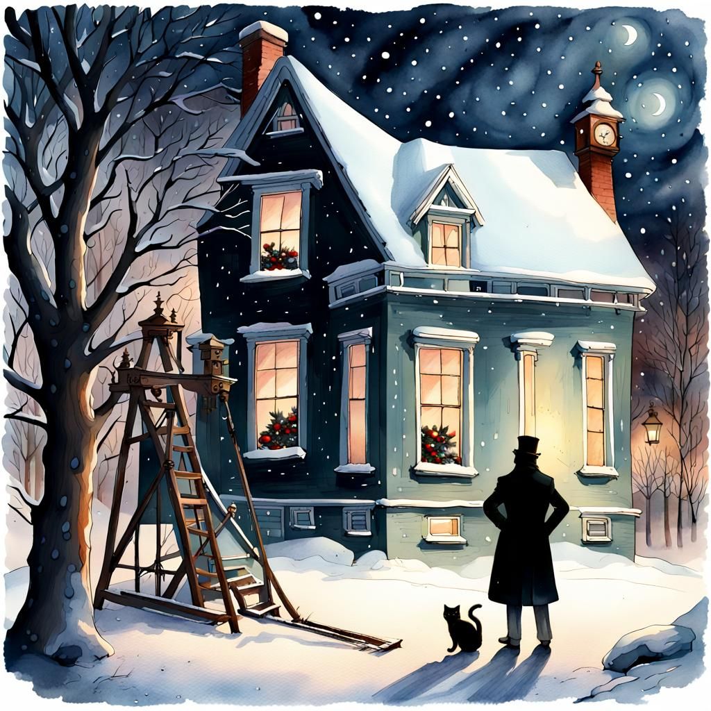 Victorian Catapult Scene in Gouache Watercolor