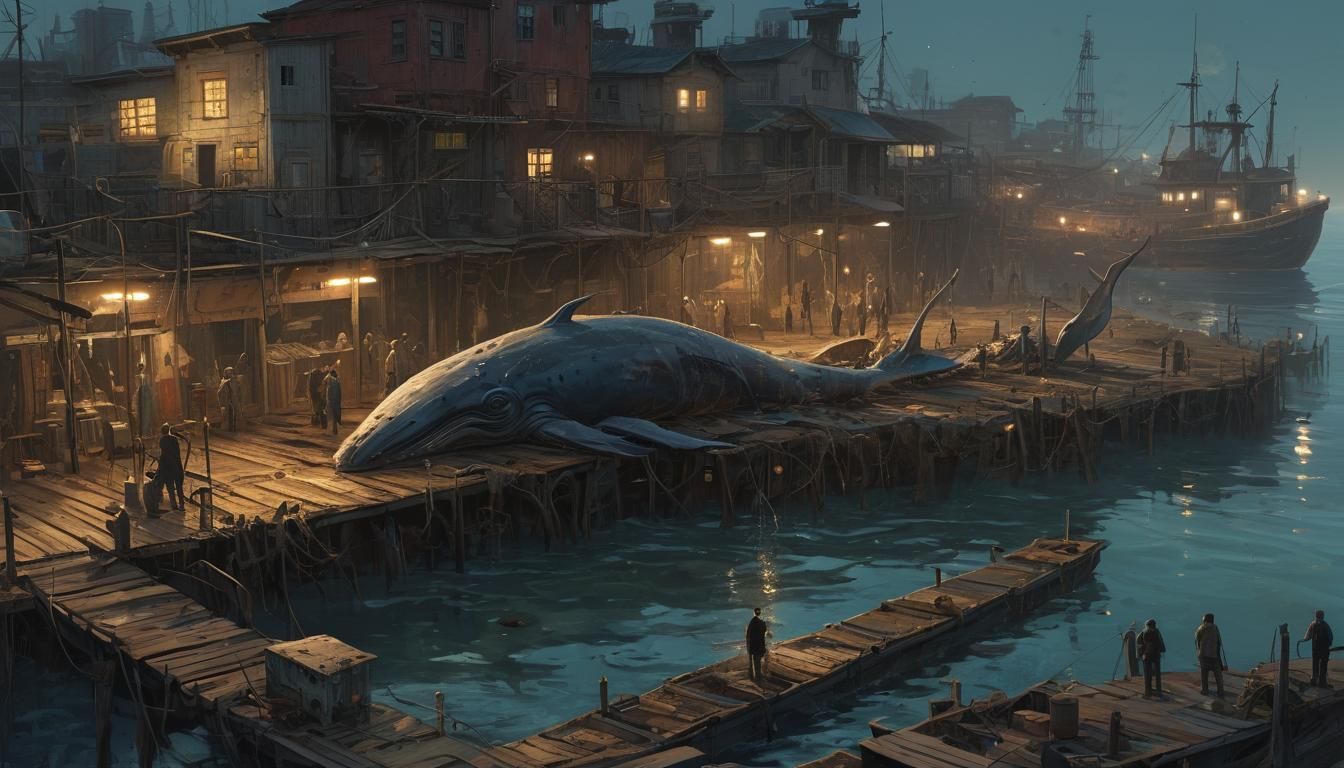 Post-Apocalyptic Fishing Dock with Sea Serpent