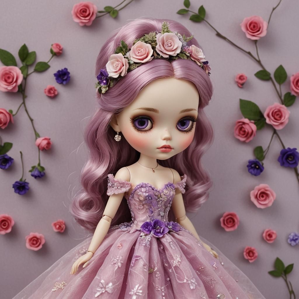 Hyper-Realistic Blythe Doll in Glitter Tulle Gown