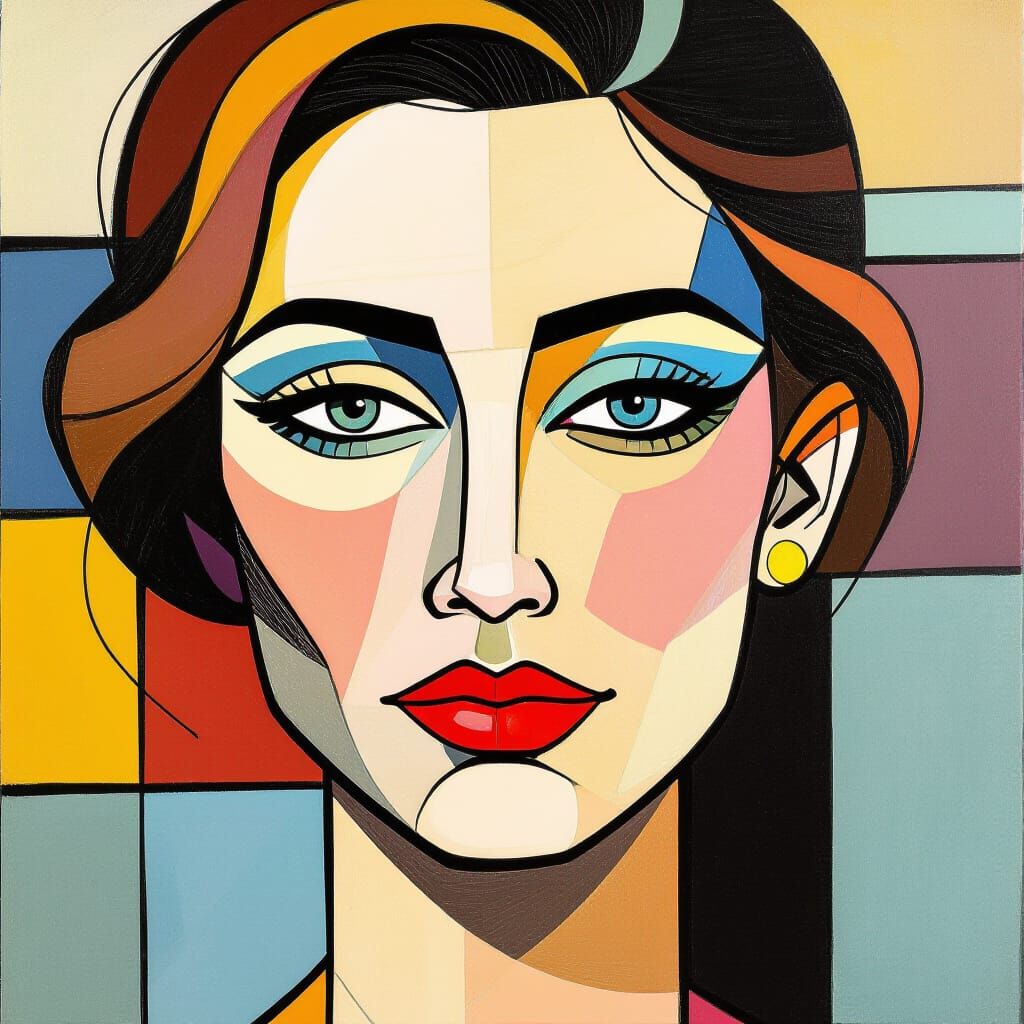 Elegant Line Art Portrait with Abstract Accents