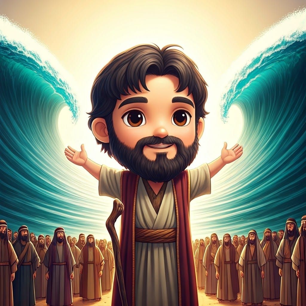 Chibi Moses Parting the Red Sea, Digital Art
