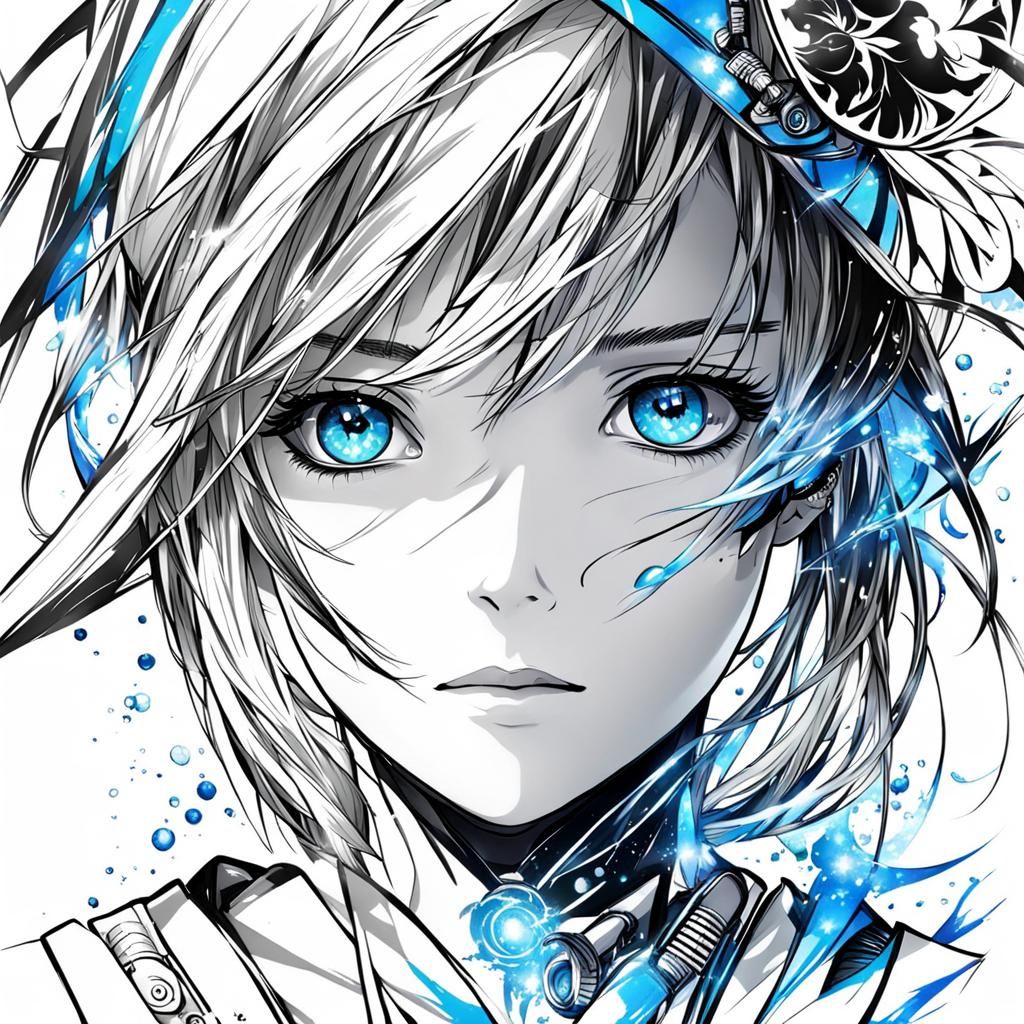 Anime Portrait: Beautiful Woman with Blue Eyes