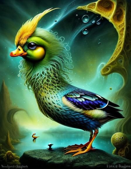 God's Hand Pouring Water on Duck: Surreal Digital Art