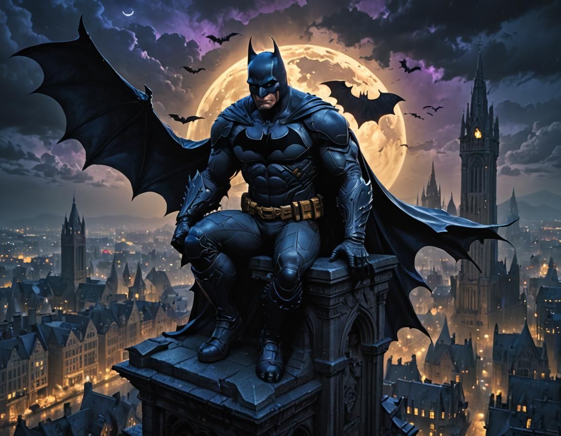Batman Watching Over Gotham in a Gothic Landscape