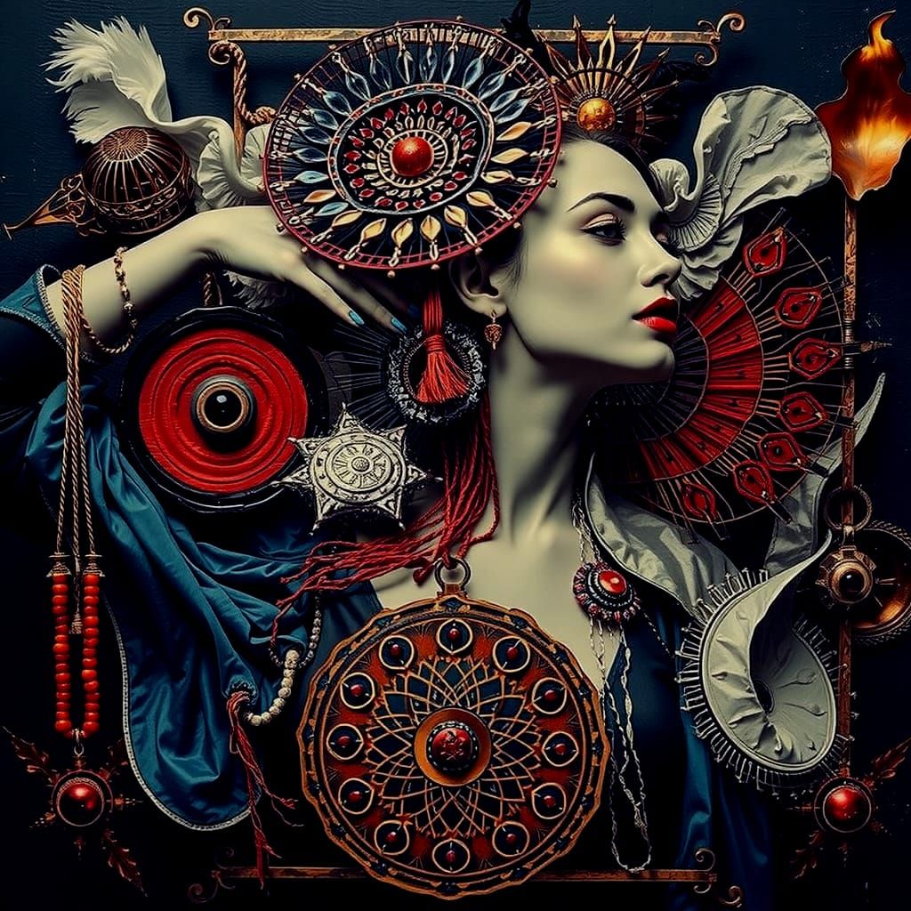 Black and White Woman Portrait with Crimson Streak