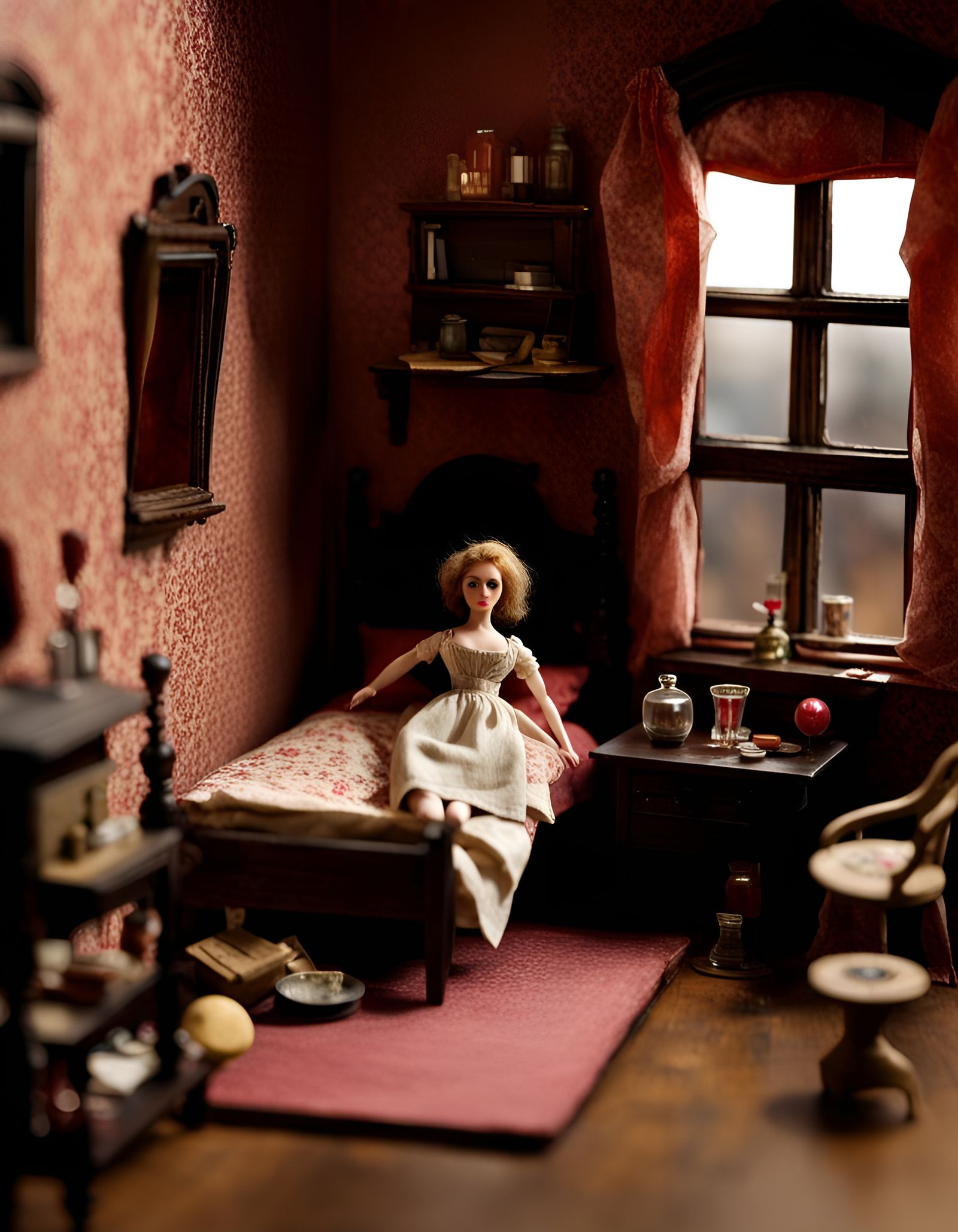 Dollhouse Bordello Scene with Female Doll