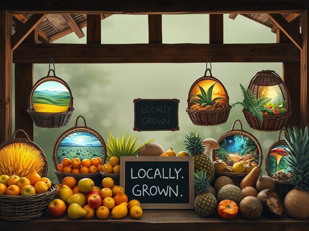 Rustic Produce Stand with Otherworldly Portals
