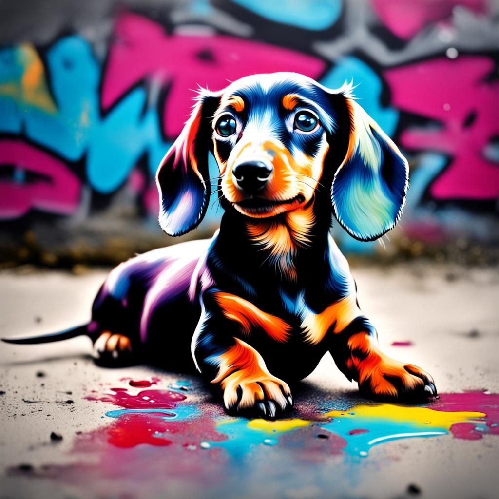Colorful Graffiti Art Dachshund Puppy