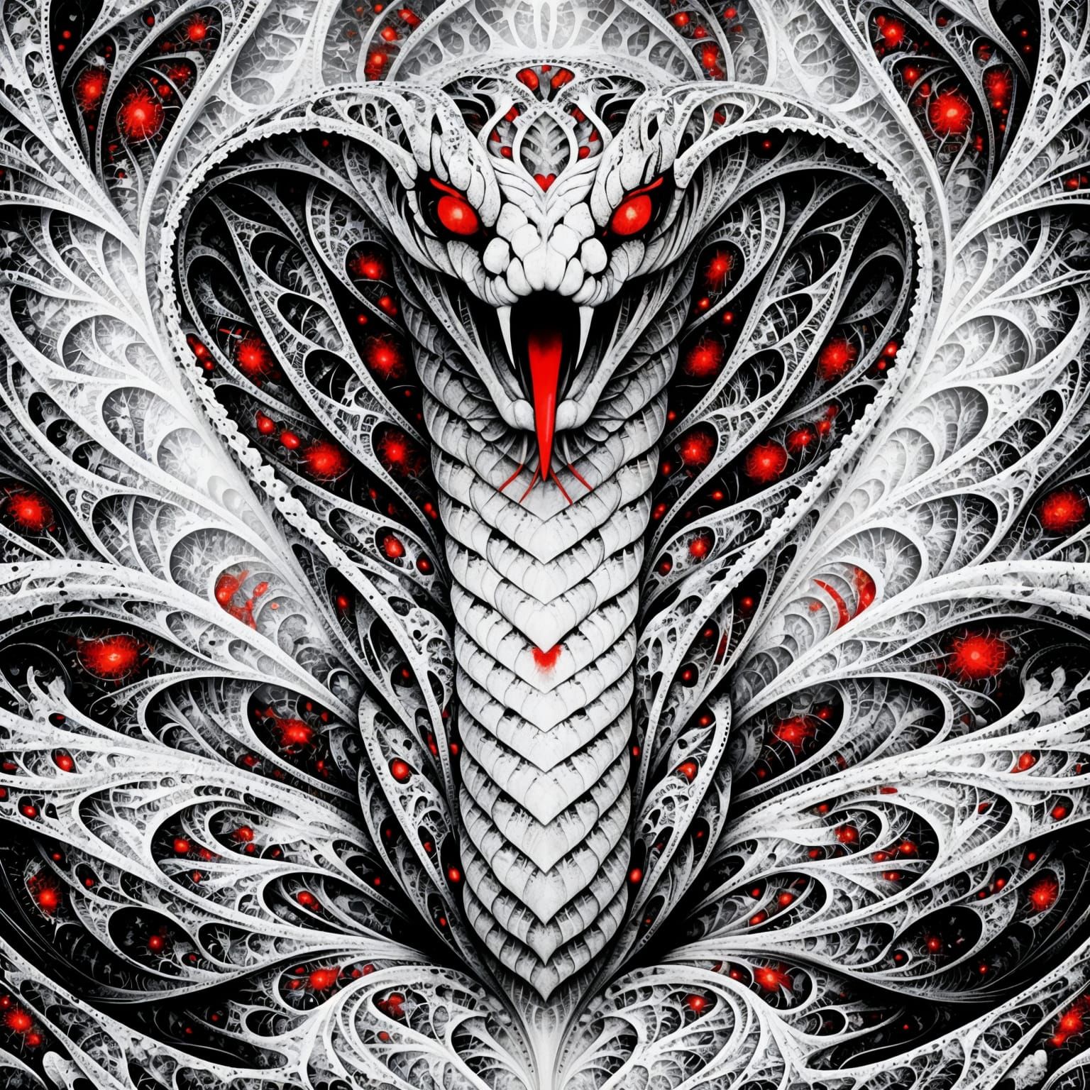 Mesmerizing Fractal Cobra in White, Black, and Red